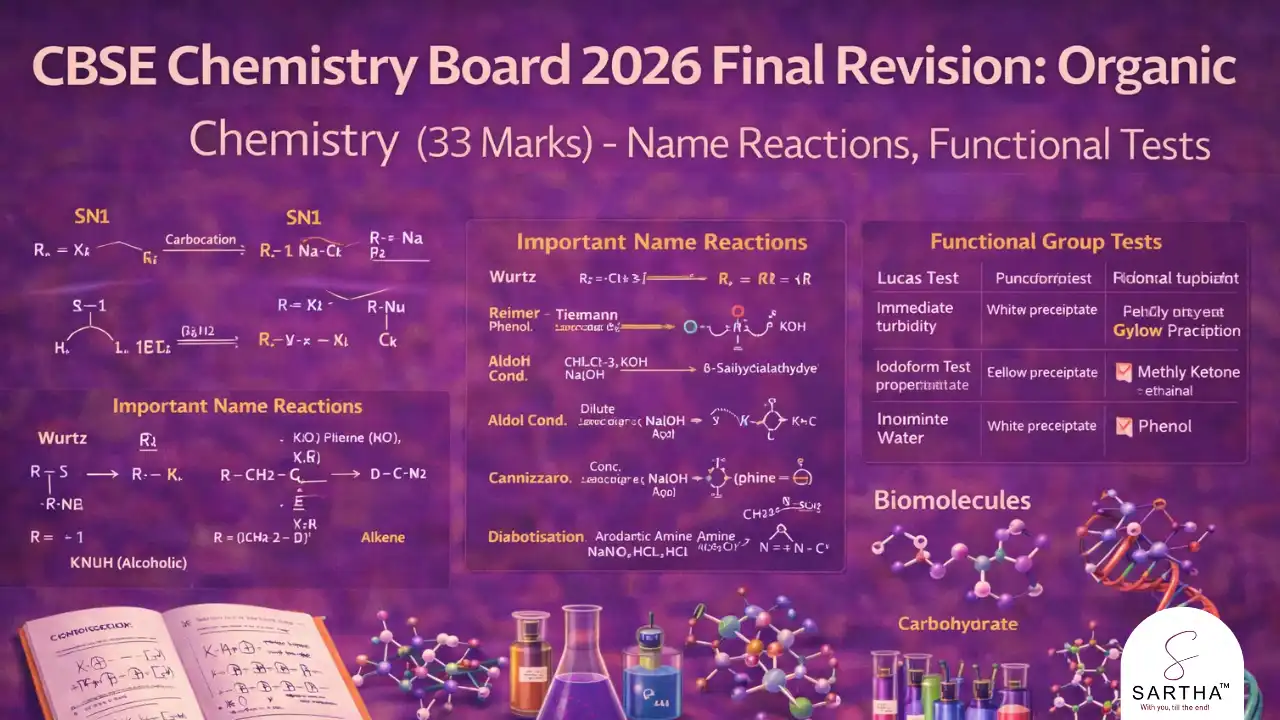 CBSE 12th Board 2026 Chemistry Final Revision: Organic Chemistry (33 Marks) Name Reactions, Functional Tests & Biomolecules