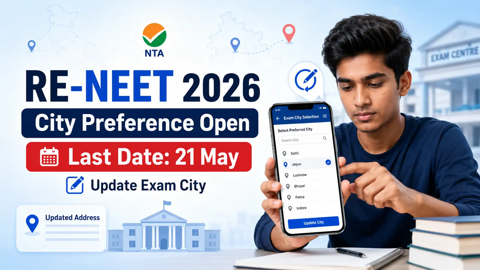 RE-NEET UG 2026 City Correction Window Open, Exam City Change Last Date 21 May