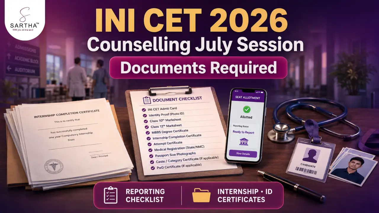 INI CET July 2026 Counselling Documents Checklist: Certificates, Internship Proof & Reporting Documents Required