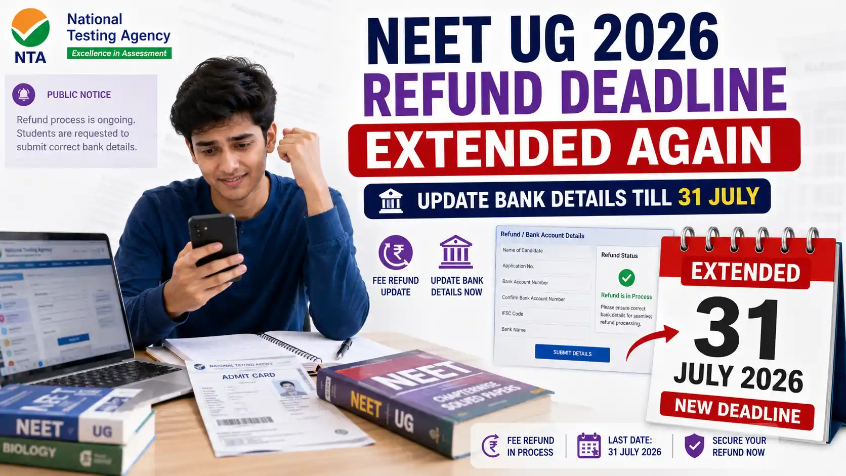 NEET UG 2026 Fee Refund Deadline Extended till 31 July
